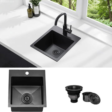 Black Bar Sink Drop In, 13x15 Inch Stainless Steel