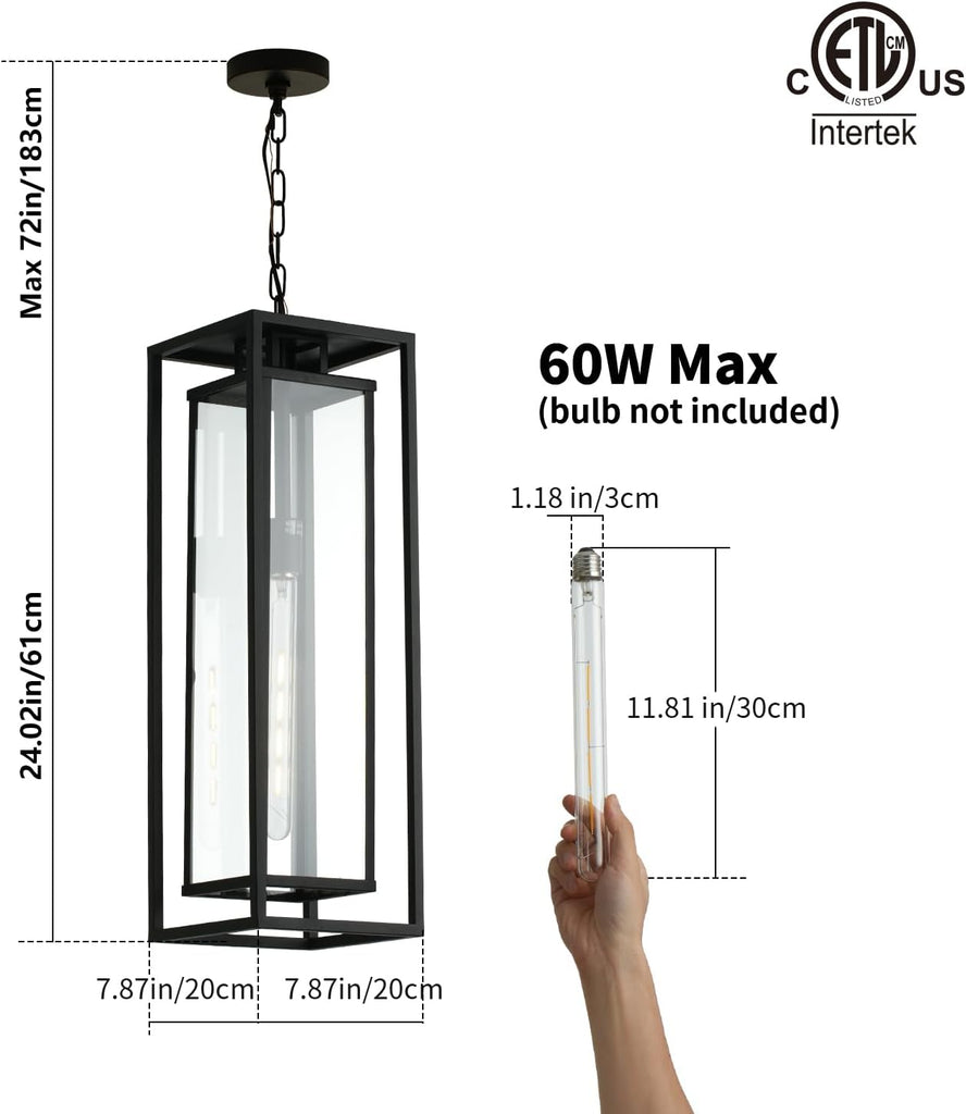 24" Outdoor Pendant Lights for Front Porch Hanging Lamps for House Outside Lighting Fixture for Patio Exterior