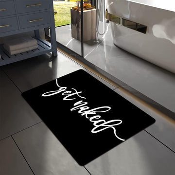 Get Naked Bath Mat, Fun Modern Black and White Quick Dry Absorbent Non-Slip Bathroom Rugs Thin Fit Under Door