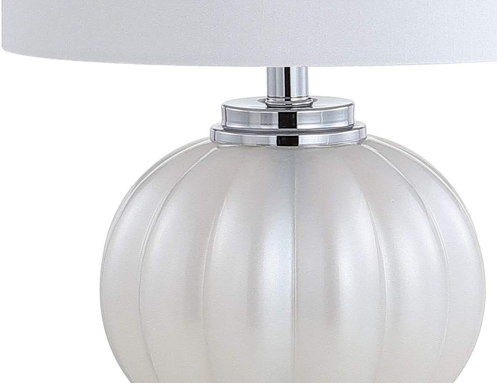 17.5" White/Chrome Glass Table Lamp, Modern Crystal Bedside Lamp Living Room Nightstand, Glam Ribbed Accent Lamp