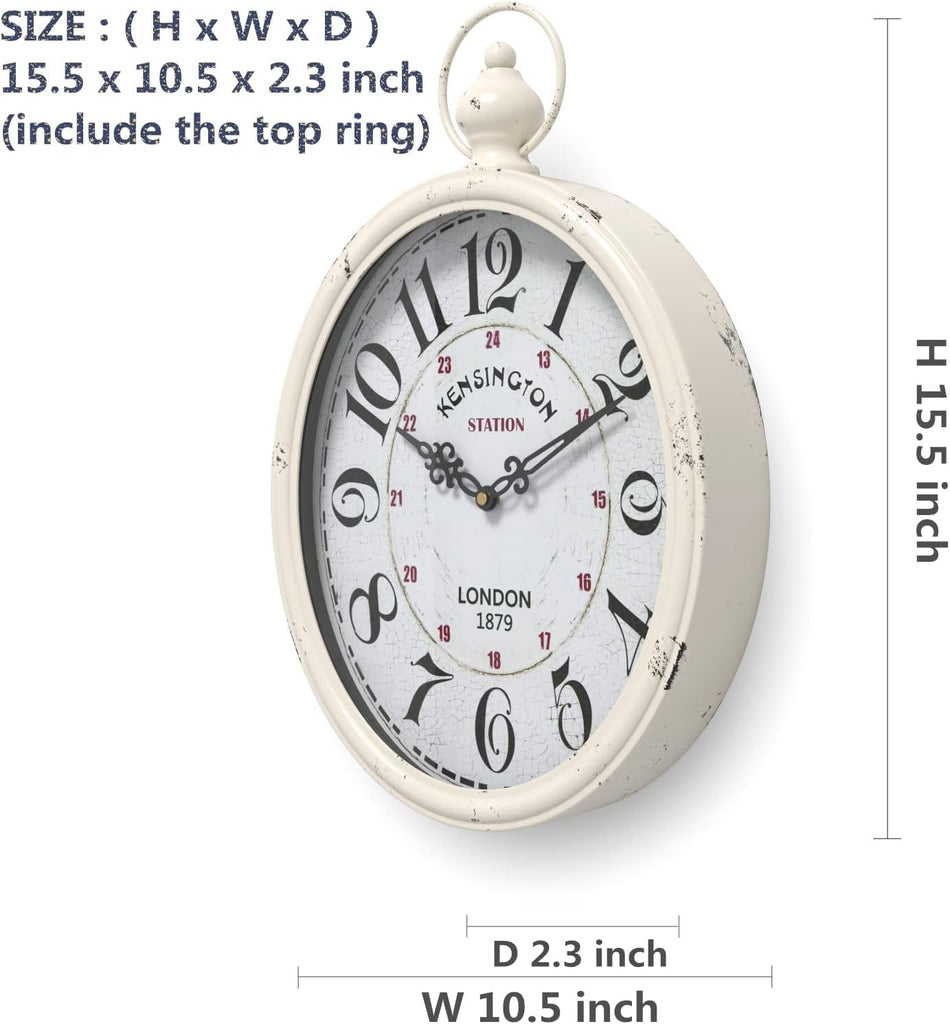 Menterry Oval Retro Wall Clock, Rustic Vintage Style, White Antique Design