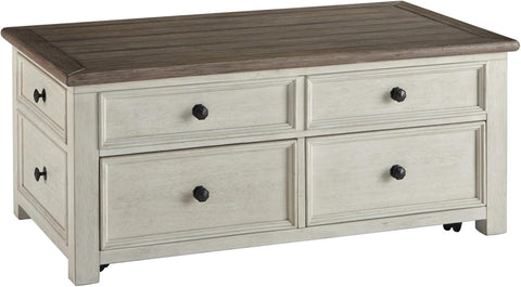 Bolanburg Lift-Top Coffee Table with Storage Two-Tone Rustic Farmhouse Cocktail Table - Brown/White