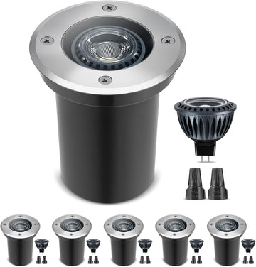 Low Voltage Landscape LED Well Lights, 12V in Ground Lights Outdoor IP67 Waterproof, 5" Tall Wired Landscape Up