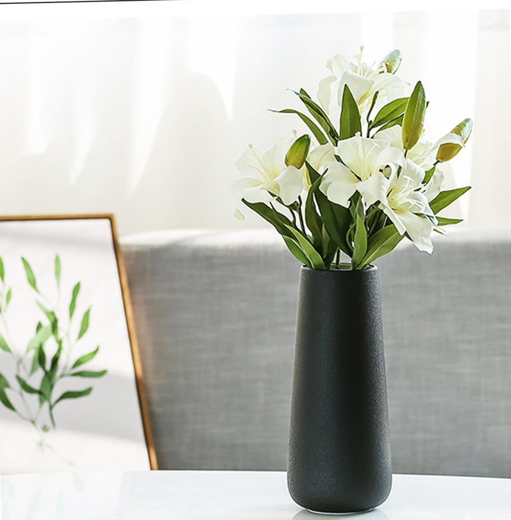 11 Inch Tall Matt Black Ceramic Vase