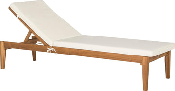 Outdoor Collection Arcata Natural Solid Wood/Beige Cushion Adjustable Chaise Lounge Chair (PAT6730A)