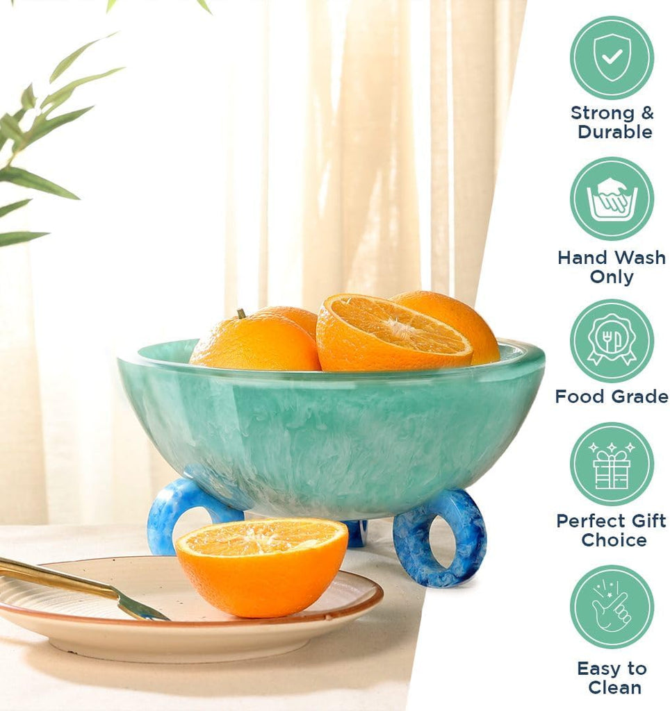 Fruit Bowl Counter, 9" Resin Decorative Bowl, Centerpiece Table Decorations, Fruit Basket for Coffee Table Décor