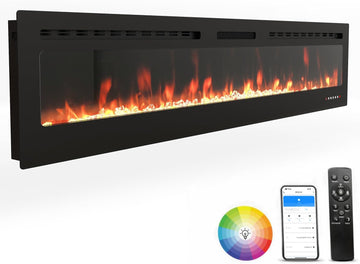 Smart Electric Fireplace - 80 Inch Electric Fireplace Inserts, Wall Mount or in-Wall Recessed Fireplace Heater