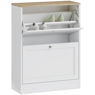 Shoe Storage Cabinet with 2 Flip Drawers, Adjustable Shelves, White