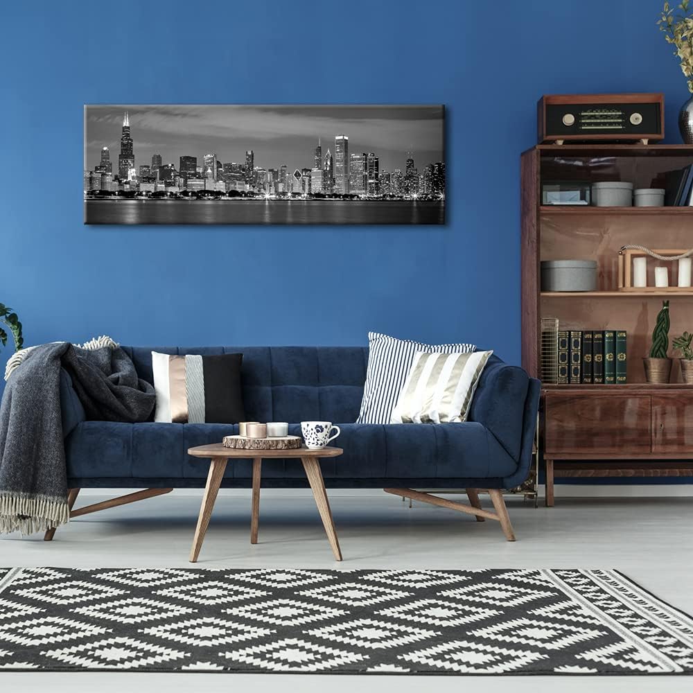 Chicago City Center Skyline in Black and White Canvas Prints Modern Canvas Art Cityscape Wall Decorations Pictures