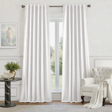 100% Blackout Faux Silk Curtains,Greyish White Noise Reduction Thermal Insulated Room Darkening Window Drapes, Luxury (2 Panels)