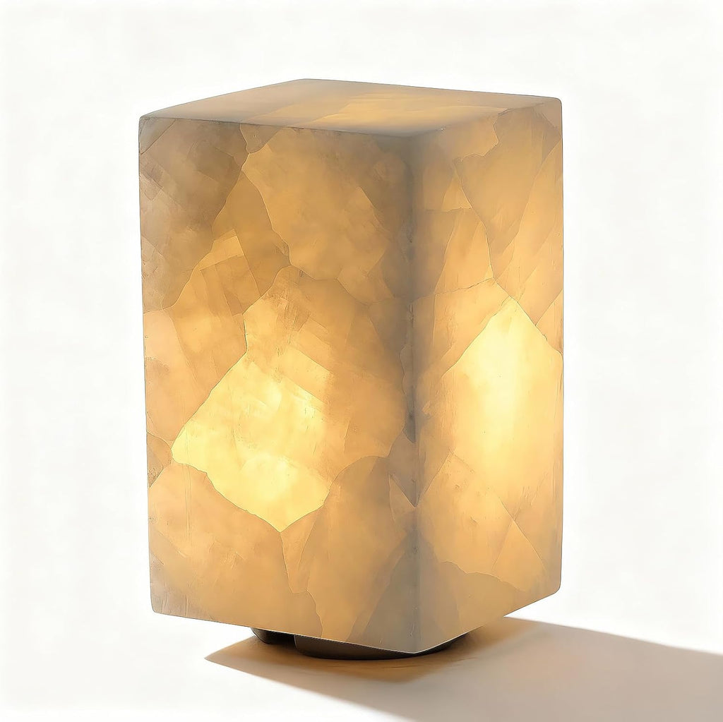 Natural Calcite Stone Table Lamp, Handcrafted Solid Stone Lamp with Unique Crystal Texture, Dimmable