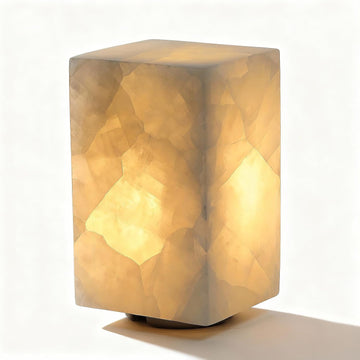 Natural Calcite Stone Table Lamp, Handcrafted Solid Stone Lamp with Unique Crystal Texture, Dimmable