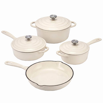 Nonstick Enameled Cast Iron Cookware Set, 4-Pcs Pots and Pans with Lids