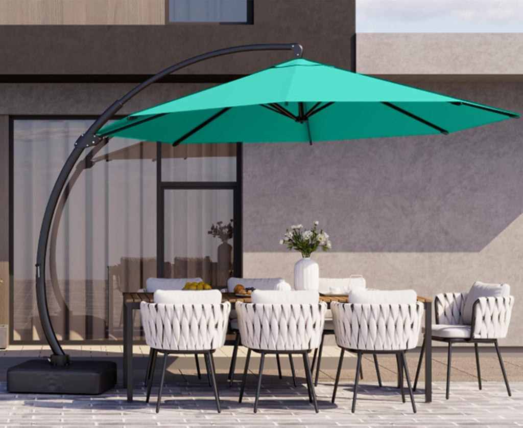11ft Offset Cantilever Patio Umbrella with Base Included, Large Round Aluminum Outdoor Umbrella - Turquoise Blue