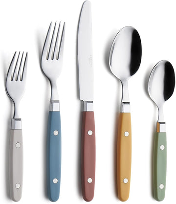 Silverware Set, Retro/Rivet Colorful Stainless Steel Tableware Kitchen Flatware Set Utensils, Includes Dinner Knives