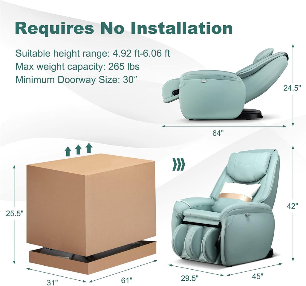 Full Body Massage Chair, Zero Gravity SL Track Electric Recliner with Reversible Footrest, Back Heater, Wheels &