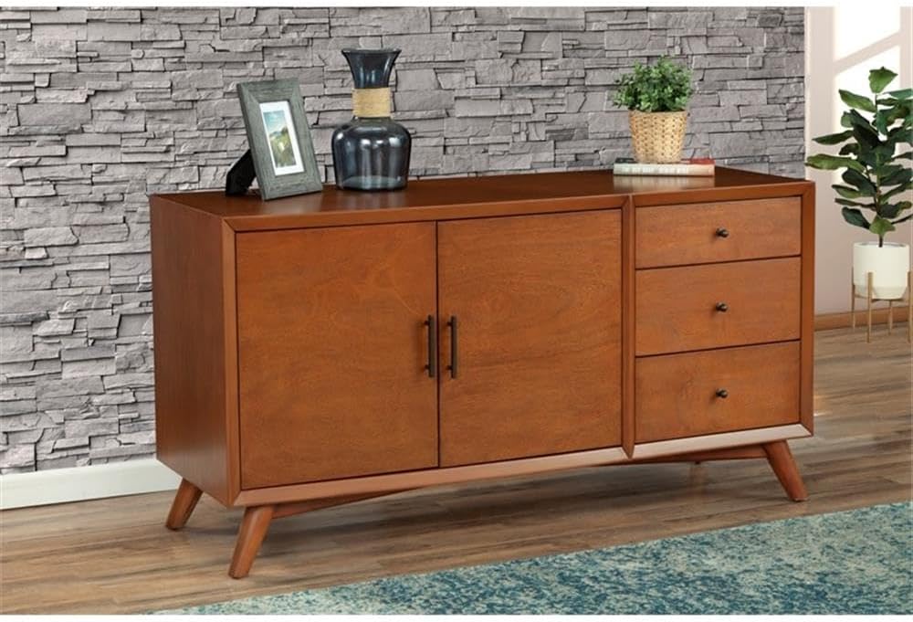 Flynn 58" Mahogany and Okoume Veneer Sideboard with Wine Storage, Chestnut