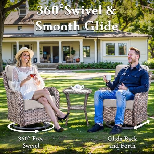 7-Piece Wicker Outdoor Patio Furniture Set - Swivel | Brown with Thick Cushions for Patio, Garden & Porch