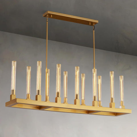 55" Farmhouse Chandelier with Glass Tube, Gold 12-Lights Modern Chandeliers Over Table 5Rectangular Luxurious Large Ceiling Pendant Lighting Fixture for Dining Living Room, Foyer A114-B0DZ66JFPW