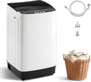 16 lbs Portable Washing Machine, Full-Automatic Laundry Machine with Stainless Steel Drum, 10 Wash Cycles, Compact