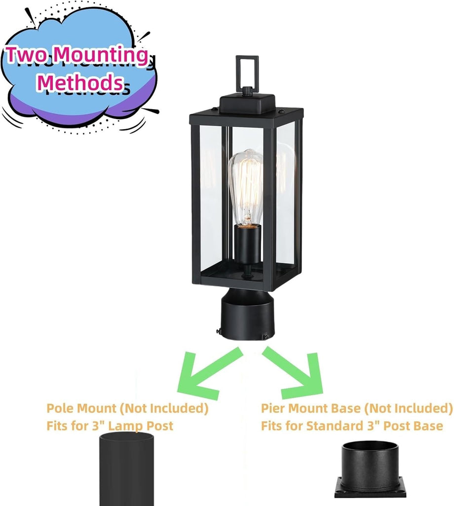 Outdoor Post Light, Pole Lantern, E26 Base 60W Max, Metal Housing Plus Glass, ETL Qualified, Bulbs not Included