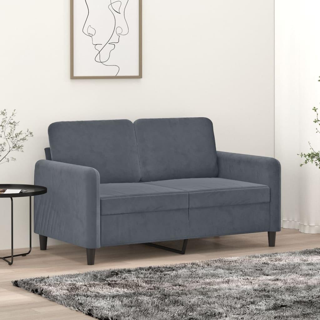 47.2 Inch Velvet 2-Seater Sofa Dark Gray with Metal Frame, Small Couch with Thick Padded Seats and Back Pillows