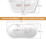 61 in. x 31 in.Classic Oval Acrylic Free Standing Tub, Heavy Duty Deep Soaking Tub, Bathroom Stand Alone Tub