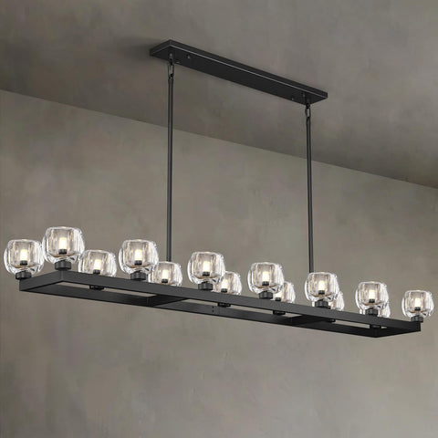 68 Inch Black Rectangle Chandeliers for Dining Room, Black Rectangular Chandelier Over Table, Modern Crystal Long Chandelier for High Ceiling, Farmhouse Large Linear Chandeliers for Kitchen Island A126-B0DT49JWDN