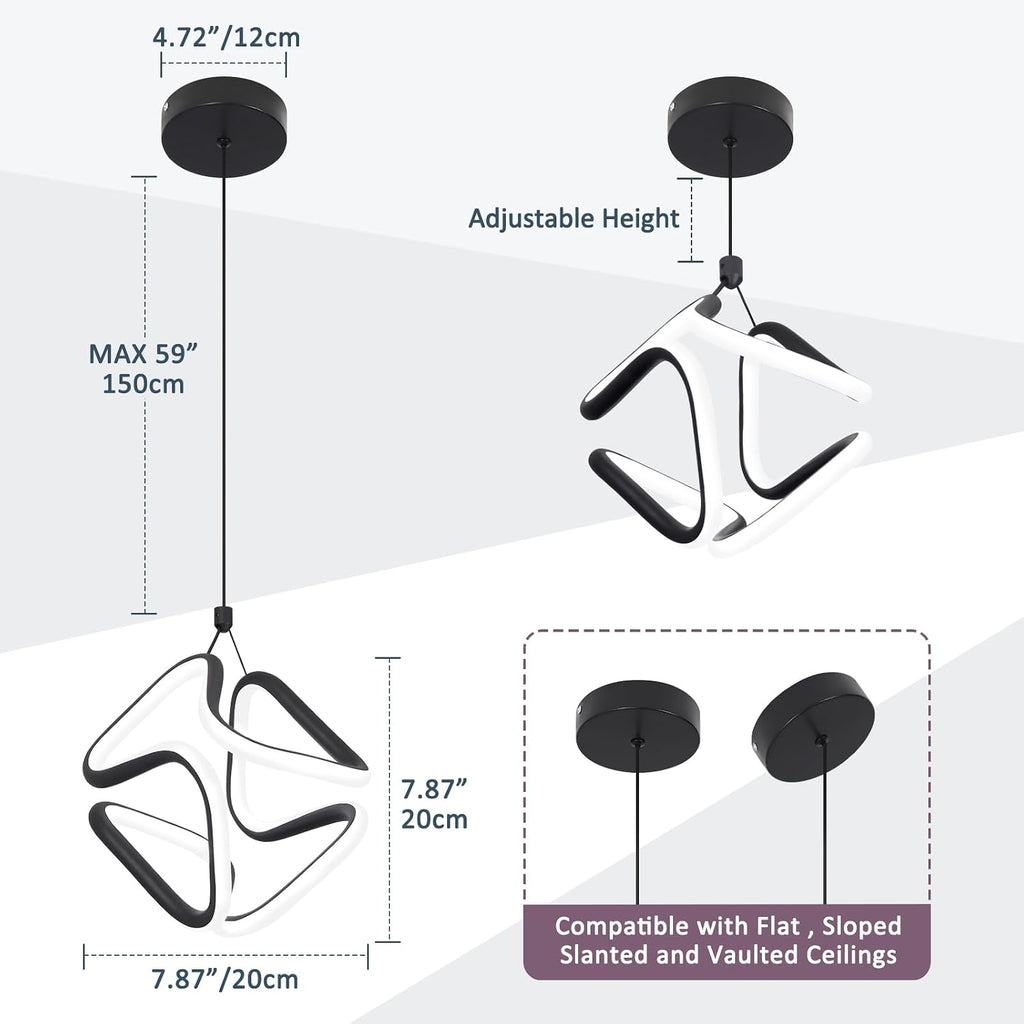 Black Led Pendant Light Fixtures,6000K Cool White Modern Pendant Lights for Kitchen Island,Adjustable Height Kitchen