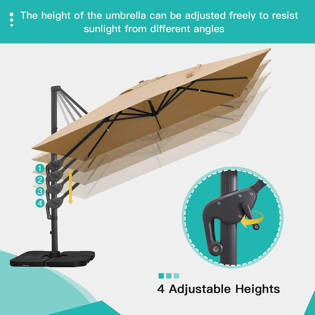 10x13Ft Cantilever Patio Umbrella Rectangular Deluxe Offset 360°Rotation & Integrated Tilting System Hanging Umbrella