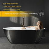 59 Inch Acrylic Freestanding Bathtub, Deep Soaking Tub with White Interior Black Exterior, Oval Stand Alone Acrylic