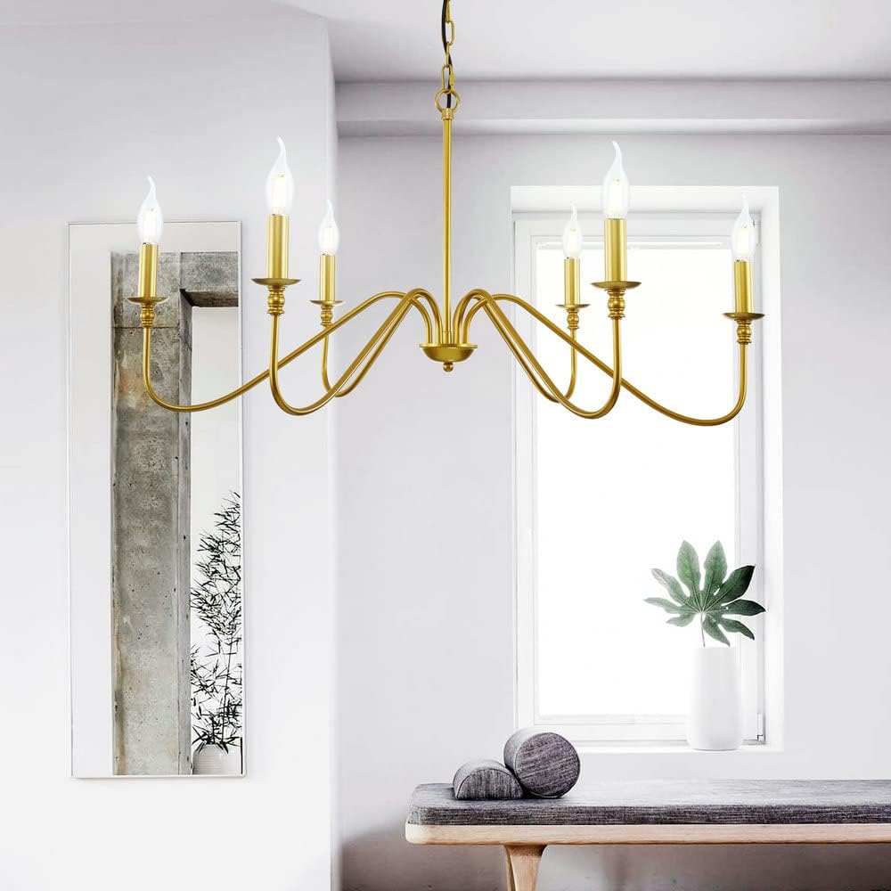 Gold Chandelier, 6-Light Chandelier for Dining Room, Bedroom, Foyer, Living Room, Kitchen Island, Entryway, Office, Bar,Farmhouse DŽcor