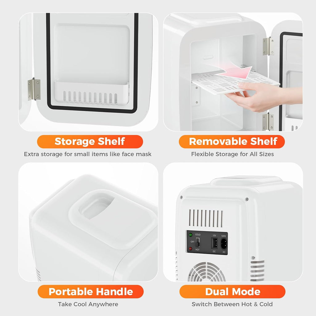 Mini Fridge, 4 Liter/6 Can Mini Makeup Fridge, 110V AC/ 12V DC Portable Thermoelectric Cooler&Warmer for Skincare