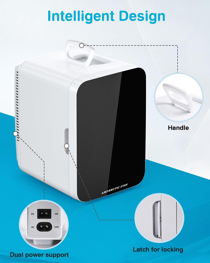Compact Mini Fridge, 10L Portable Small Refrigerator, 2.6 Gal Mini Fridge with AC/DC Adapters, Small Cosmetics Cooler