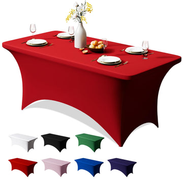 1 Pack 8FT Red Spandex Table Cloth 96 x 30 Inch