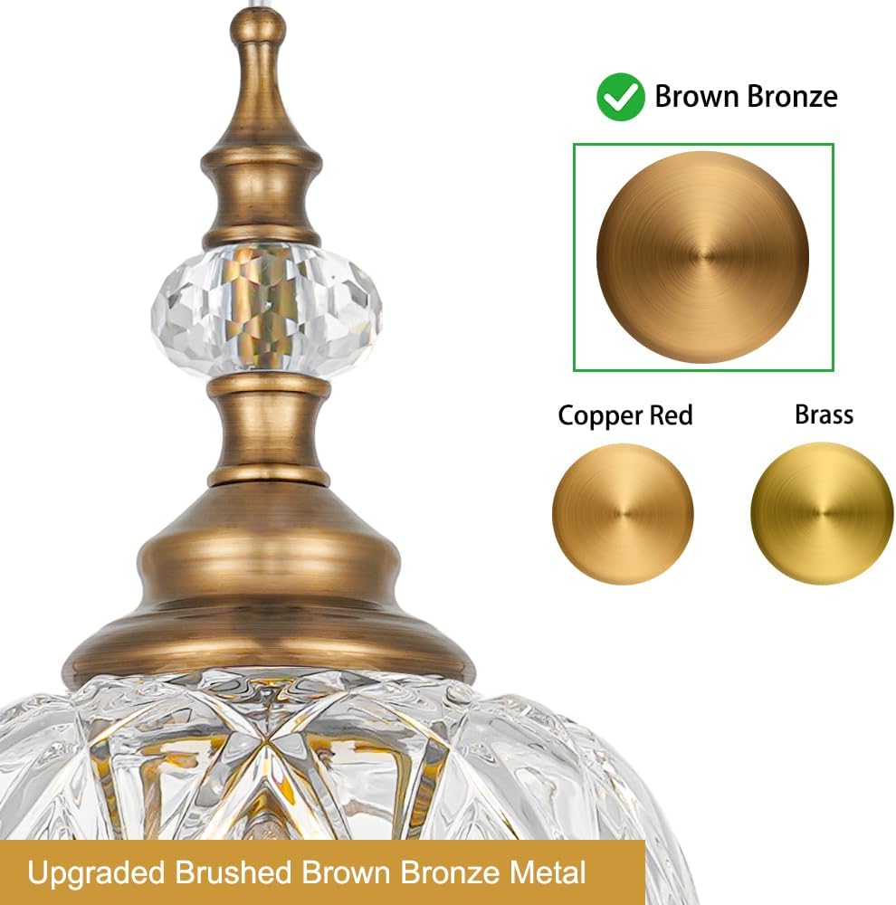 Vintage Pendant Lights Kitchen Island Set of 2, Brass Bathroom Pendant Light with Small Detachable Glass, Modern