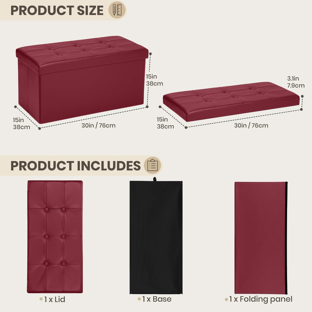 Ottoman Bench with Storage 30x15x15 inches White Ottoman for Room Folding Leather Footrest Footstool Rectangle