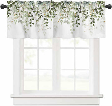 Sage Green Eucalyptus Leaves Curtain Valance for Windows Watercolor Window Treatments 1 Panel Short Curtains