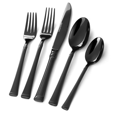 Black Silverware Set,Service for 4,18/10 stainless steel Flatware Set,Mirror Polished Cutlery Set,Dishwasher