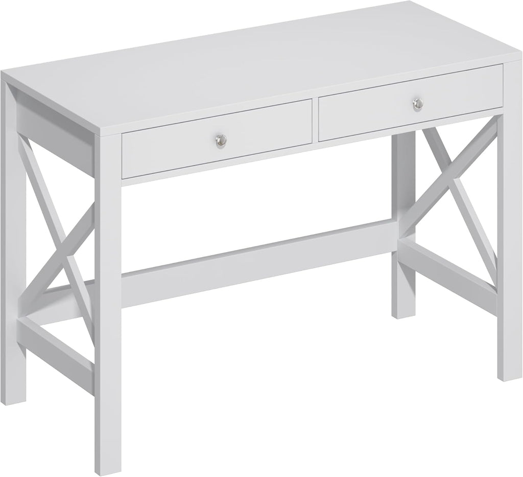 Computer Desk Study, Modern Simple 40 Inches Desk with Drawers, Makeup Vanity Console Table, White