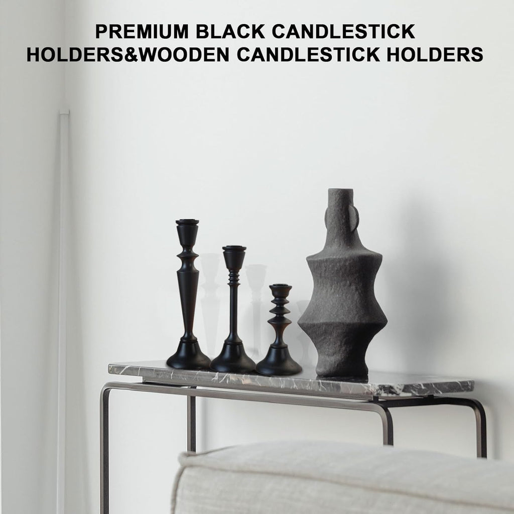 Candlestick Holders Black Candle Holder Set in 3 Designs-Taper Candle Holders Set of 3 for Candlesticks,Modern Wood