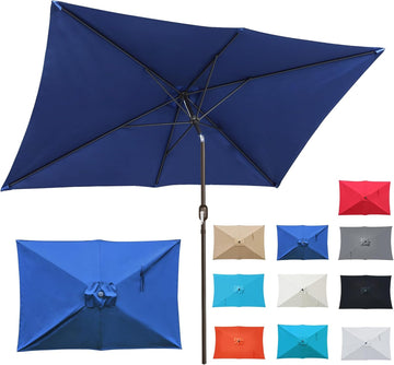 Rectangular Patio Umbrella, Table Market Umbrella with Tilt and Crank, Outdoor Umbrella Pool and Beach - Navy Blue