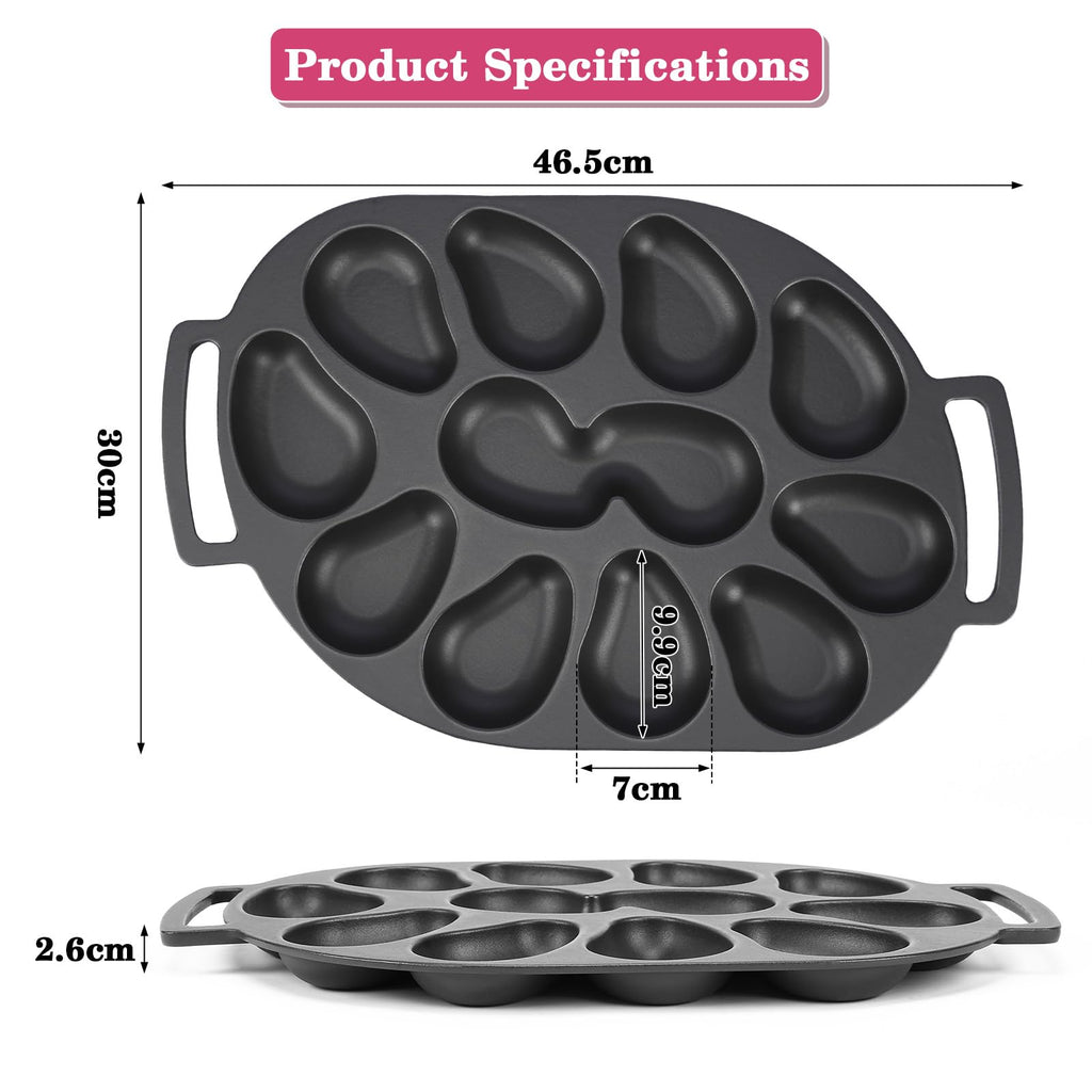 Oyster Grill Pan, Cast Iron Multi-Functional Grill Pan for Oysters and Scallop, Matt Enamel, 12 Cavities, for BBQ