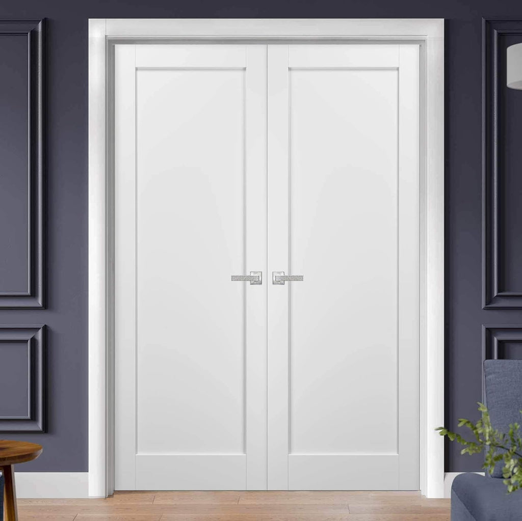 Quadro 4111 | Double Swing Interior French Doors with Glass, MDF, Hardware Included, 72x80, White, M