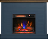 Shiplap Wall Mantel Electric Fireplace, Freestanding Fireplace Heater with Realistic Flame Effect, Blue Finish