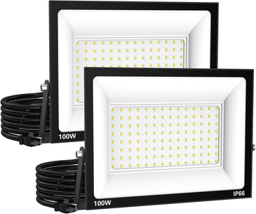 LED Flood Lights Outdoor for Yard Work -100W 10000lm Super Bright LED Work Light with US Plug,6500K Daylight White