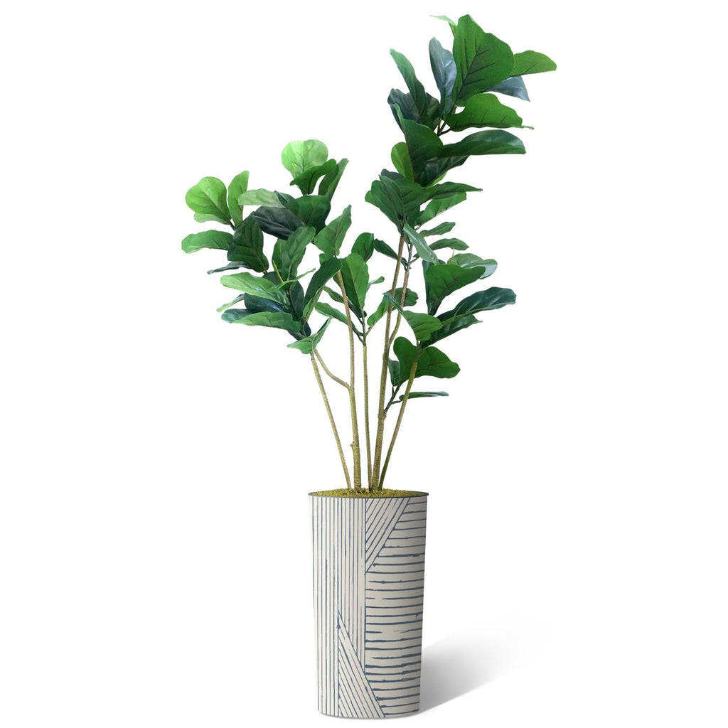 Artificial Tree in Geometric Pattern Planter, Fake Ficus Lyrata Silk Tree for Indoor and Outdoor Home Decoration