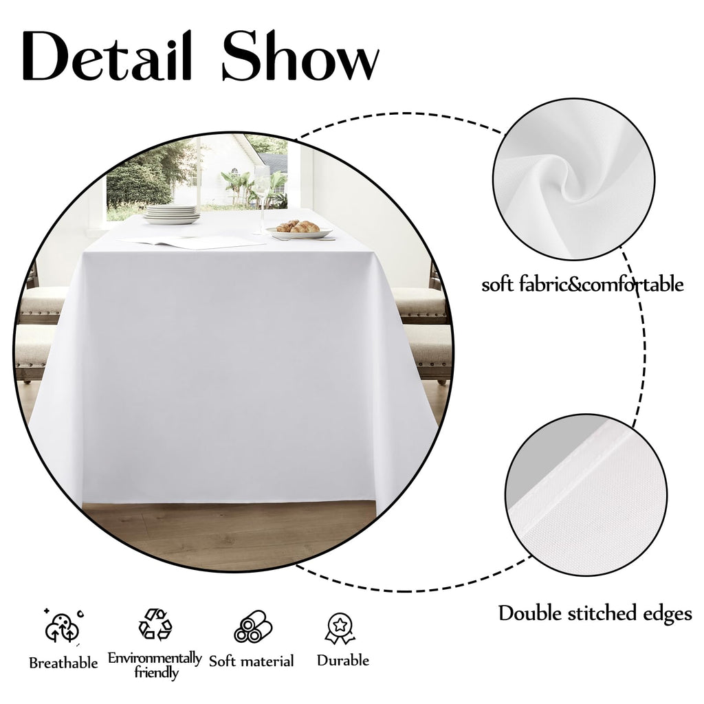 1 Pack White Rectangle Tablecloths 90x156 Inch for 8ft Tables