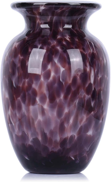9" Purple Hand Blown Glass Vase - Murano Style Art Glass Sculpture, Stained Colorful Flower Vase for Table