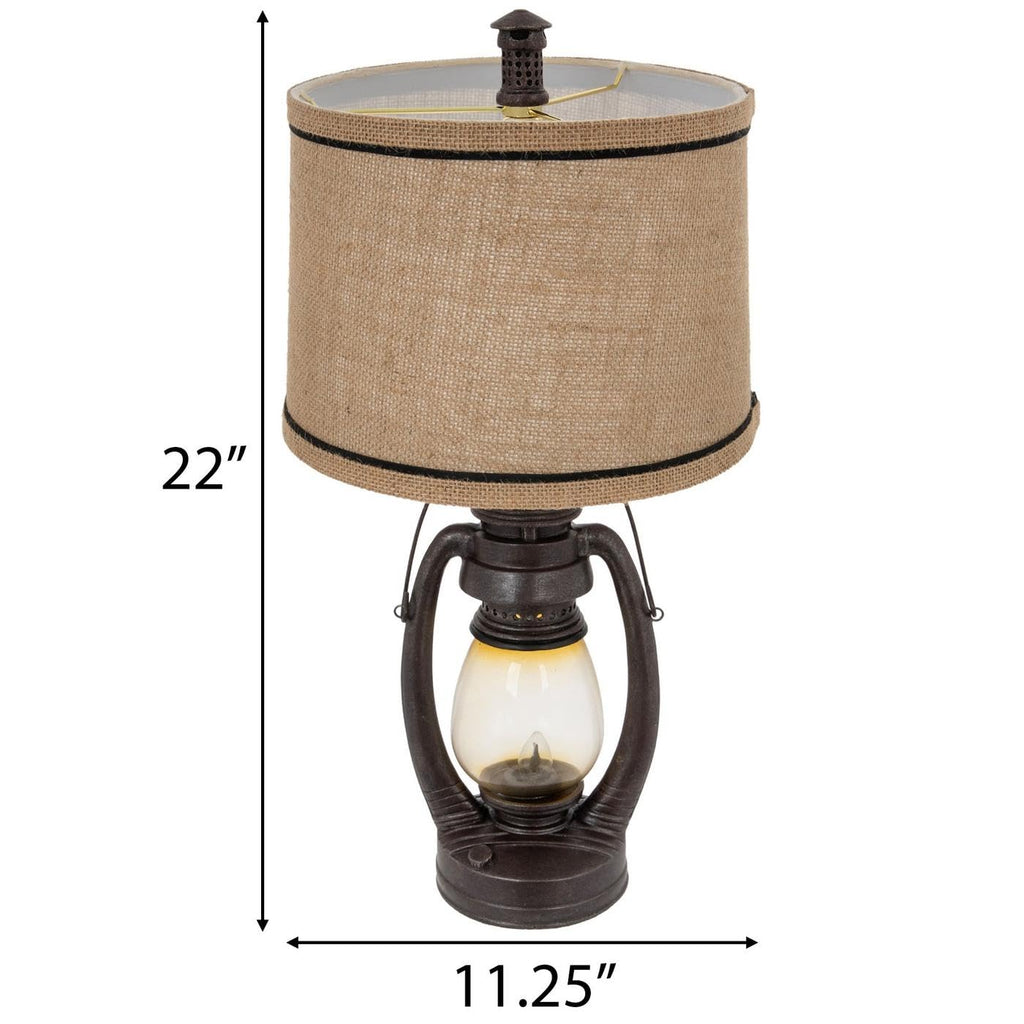 Antique Lantern Table Lamp, 22 Inch, Rustic Brown